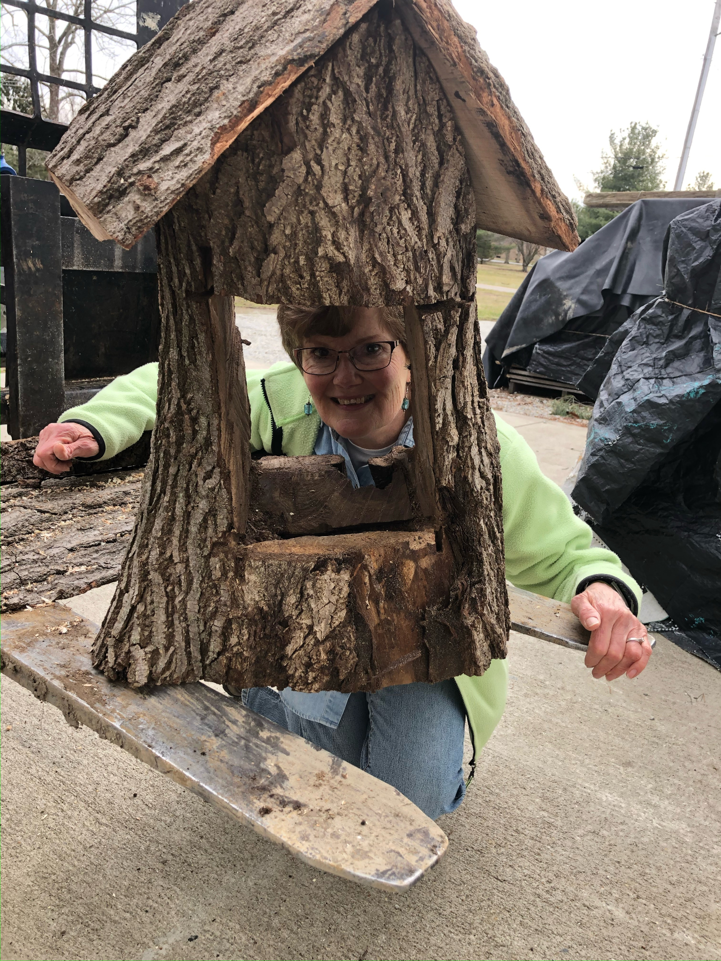 Rustic Bark Bird Feeder