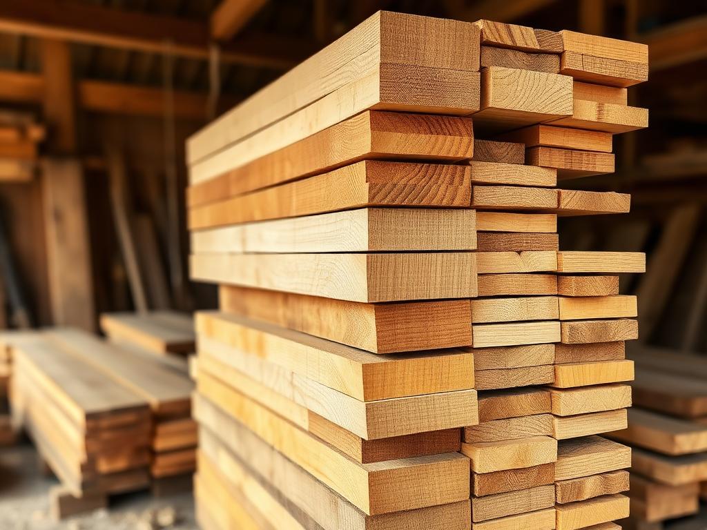 Stacked hardwood boards ready for sale