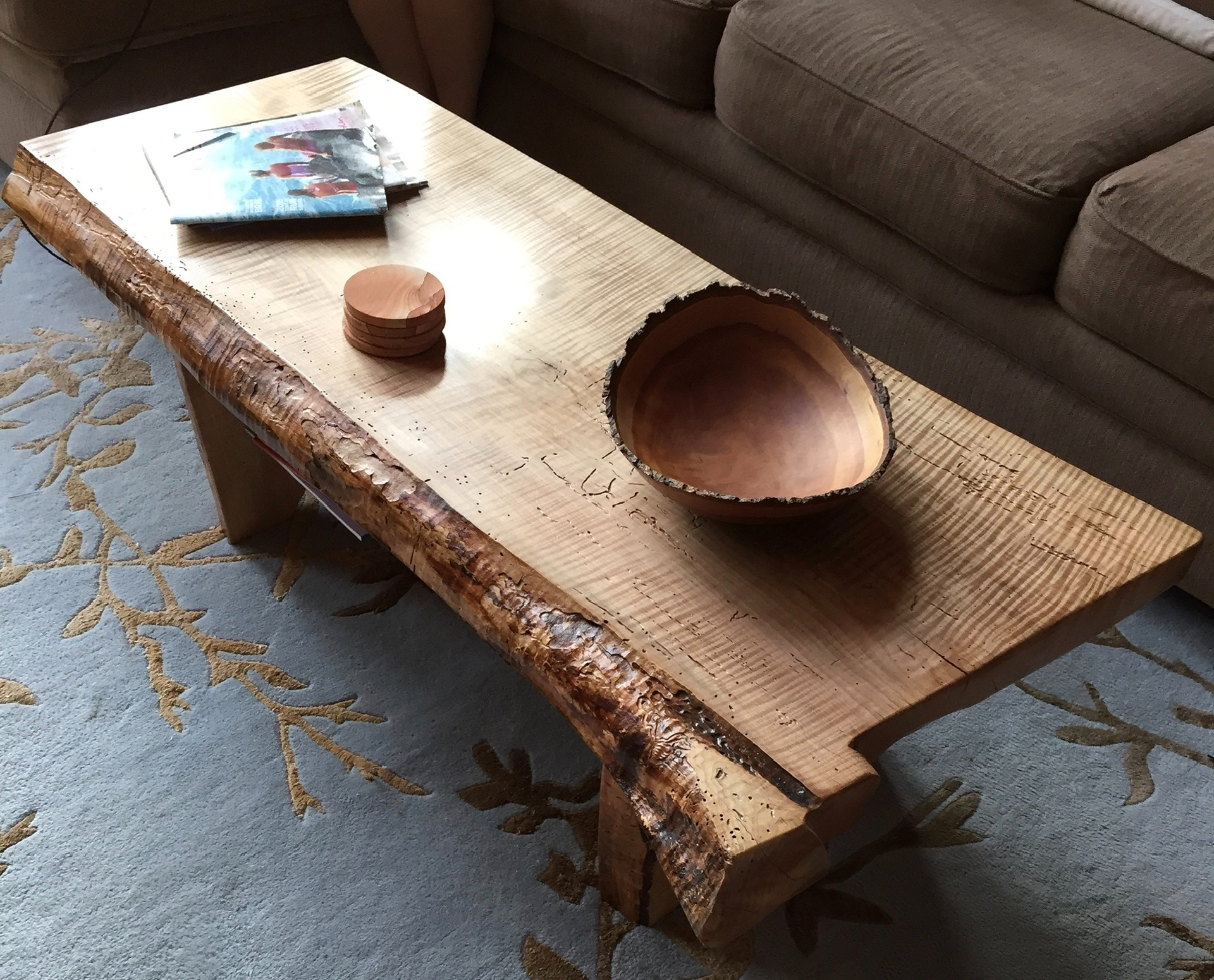 Curly Maple Coffee Table & Cherry Bowl