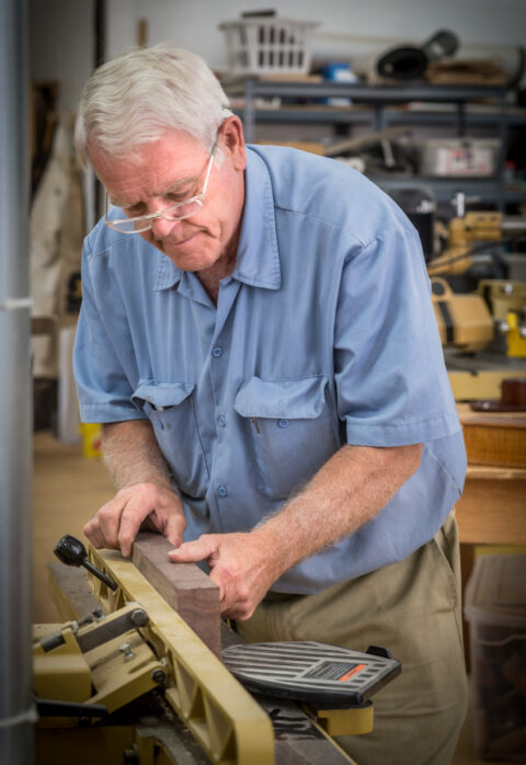 Virg at the jointer in the new workshop